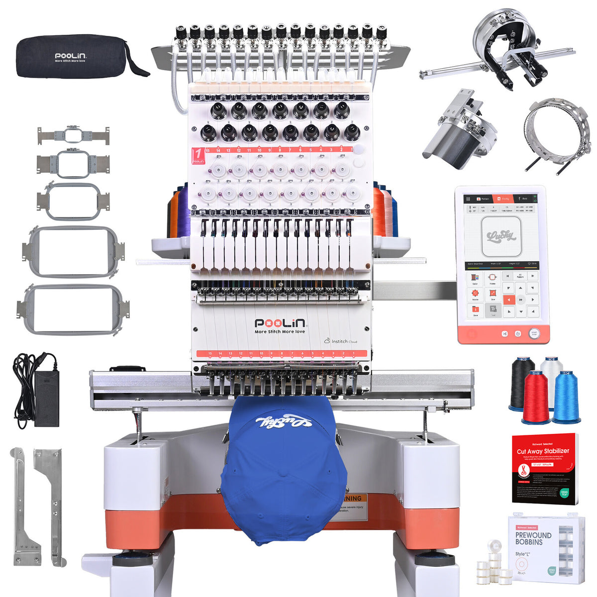 Poolin EOM embroidery machine side view