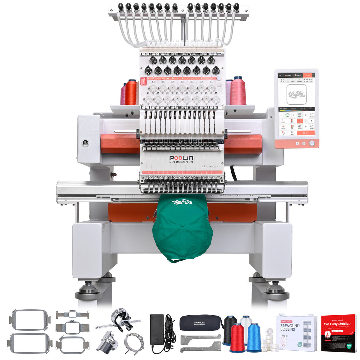 Poolin EOV embroidery machine side view
