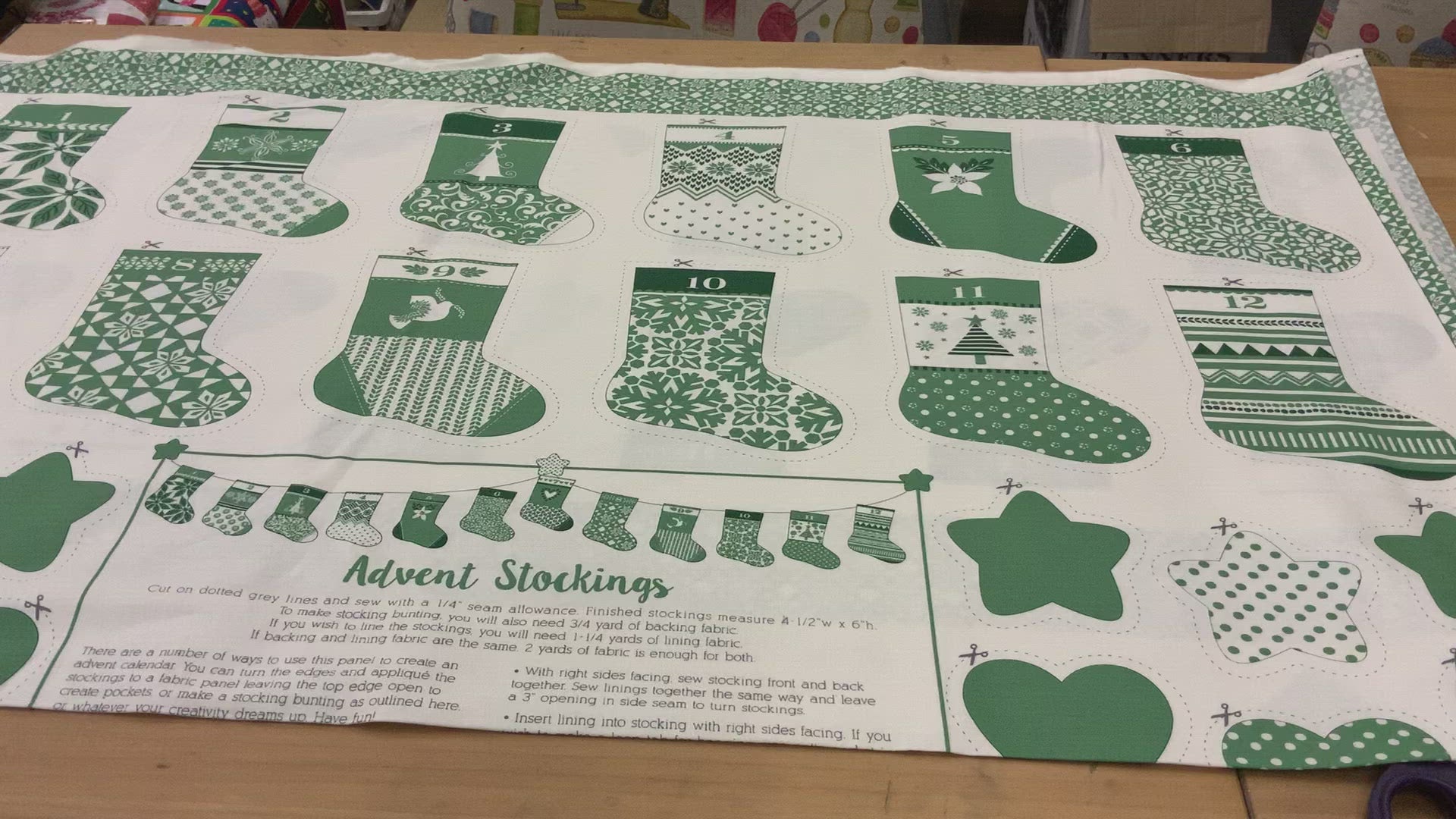 XP034 Green advent Stocking Bonding Christmas Panel Kate Spain for Moda