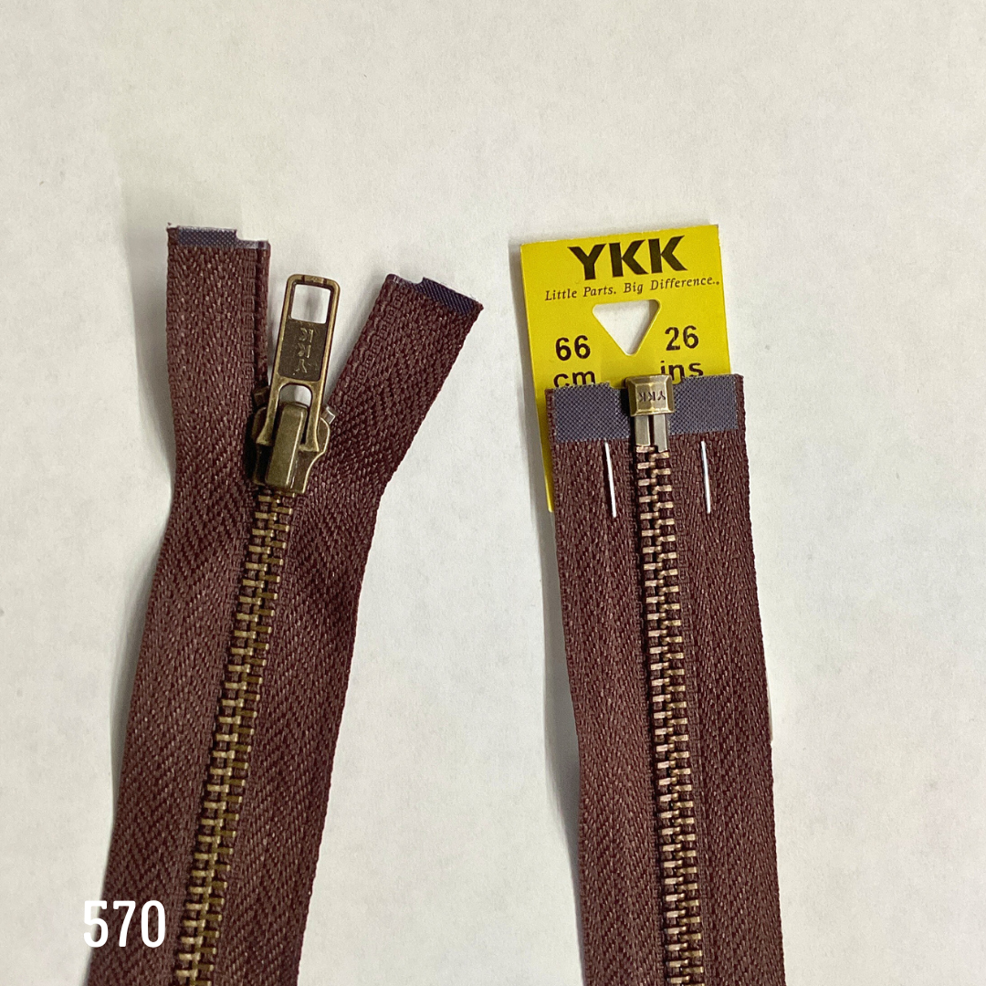 YKK Strong Metal Tooth Open End or Two Way Antique Brass Metal Zips