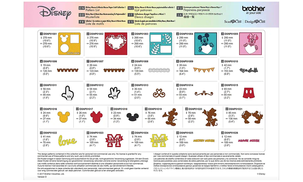 Brother ScanNCut Mickey Mouse & Minnie Mouse Paper Craft Collection 1 CADSNP01