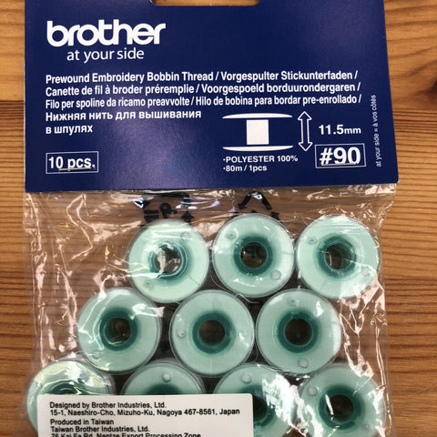Brother Pre-Wound Bobbins 11.5mm PW90 Green for Sewing & Embroidery Machines Pack of 10 White Brother Bobbins - Fabric Mouse