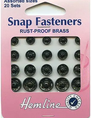 Hemline Assorted Snap Fasteners Black (20 sets)