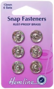 Hemline Silver Snap Fasteners 13 mm (6 sets)