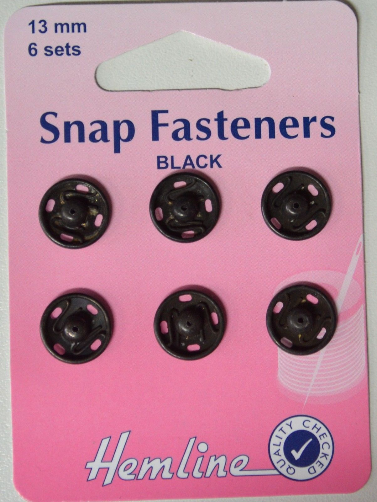 Hemline Black Snap Fasteners 13 mm (6 sets)