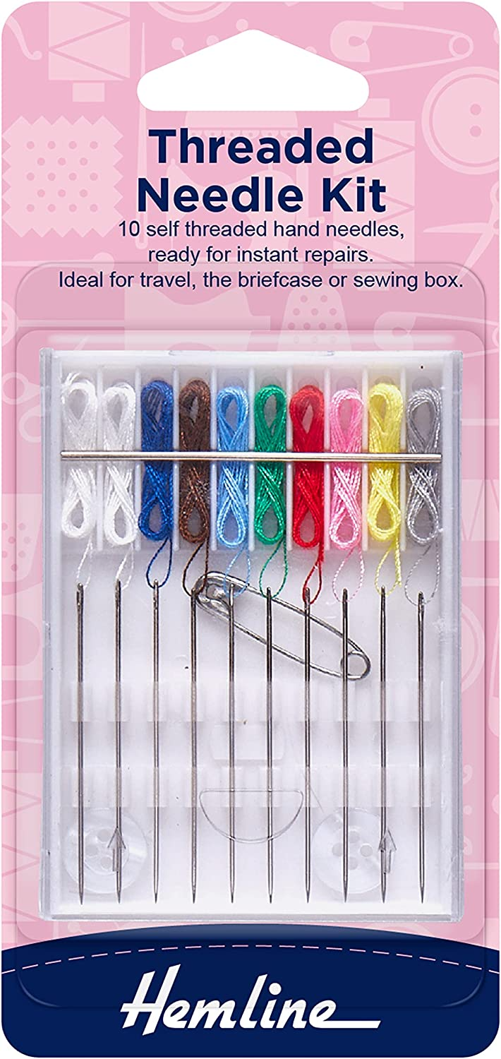 Hemline 10 Assorted Threaded Needle Kit with 2 Buttons