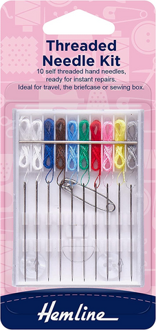 Hemline 10 Assorted Threaded Needle Kit with 2 Buttons