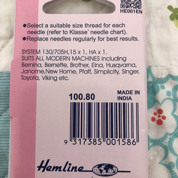 Hemline h100.80 universal sewing machine needles size 80/12 Hemline Sewing Machine Needles - Fabric Mouse