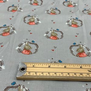 Peter Rabbit - Grey Badge	- 100% Cotton Fabric - LFI05