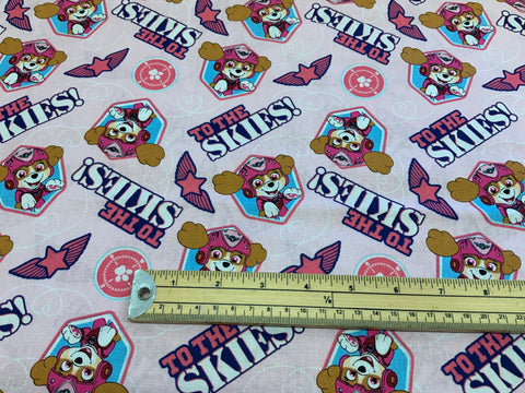 Paw Patrol Fabric - To The Skies On Pink LFF05
