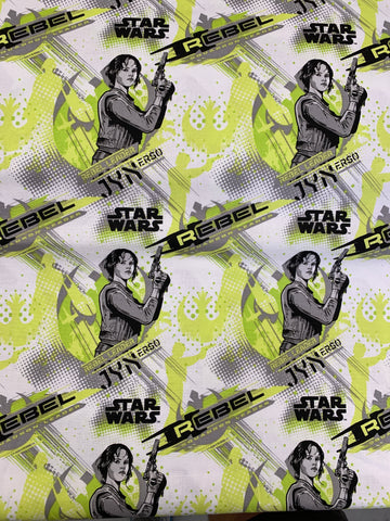 Star Wars Fabric - Jyn On White, Lime And Grey LFA10