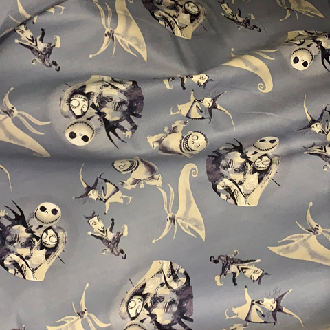 Nightmare Before Christmas Fabric - Characters On Grey Blue LFF19