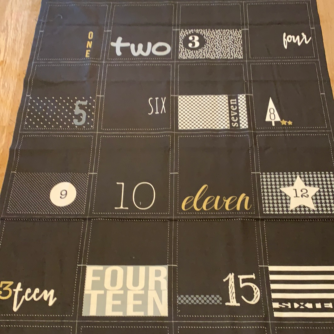 XP011 Christmas advent Panel Black Cream metallic from Zen Chic for Moda