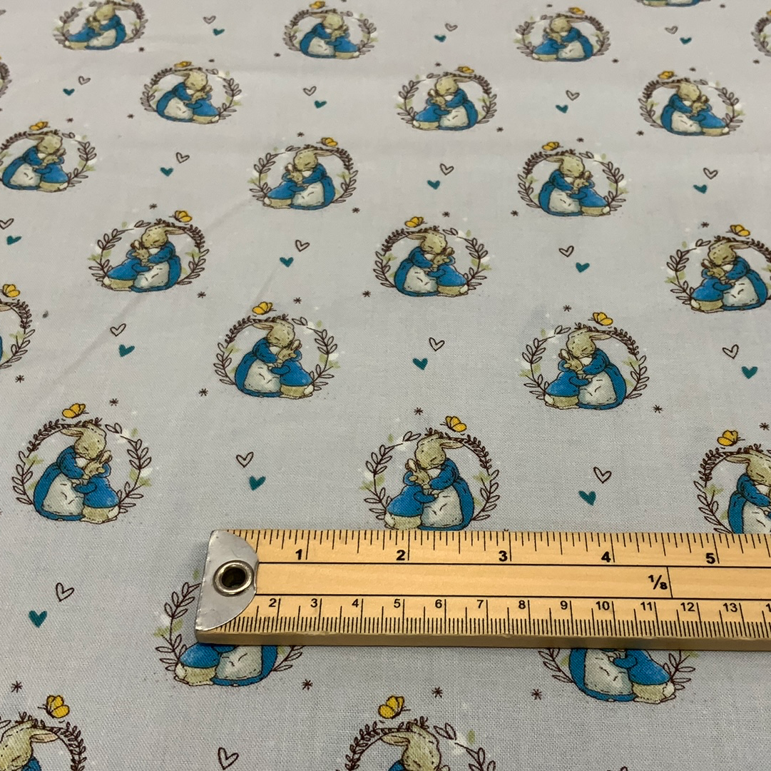 Peter Rabbit - Blue - Peters Hug - 100% Cotton Fabric - LFI02