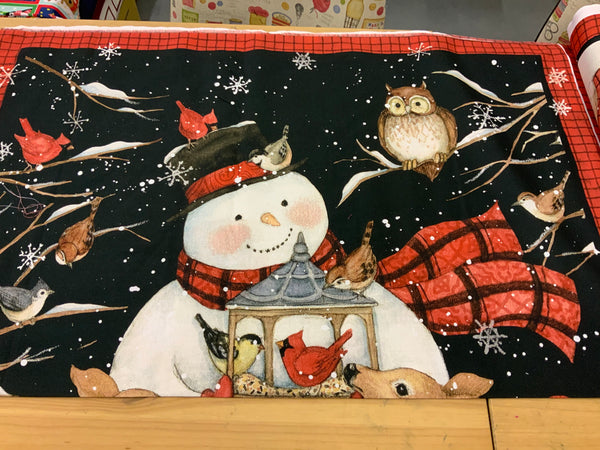 XP038 Red and Black Snowman. winter quilt blocks Christmas Panel Moda