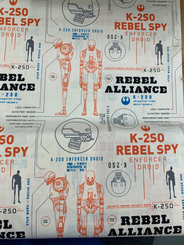 Star Wars Fabric - Cream And Orange Rebel Spy Droid LFA24