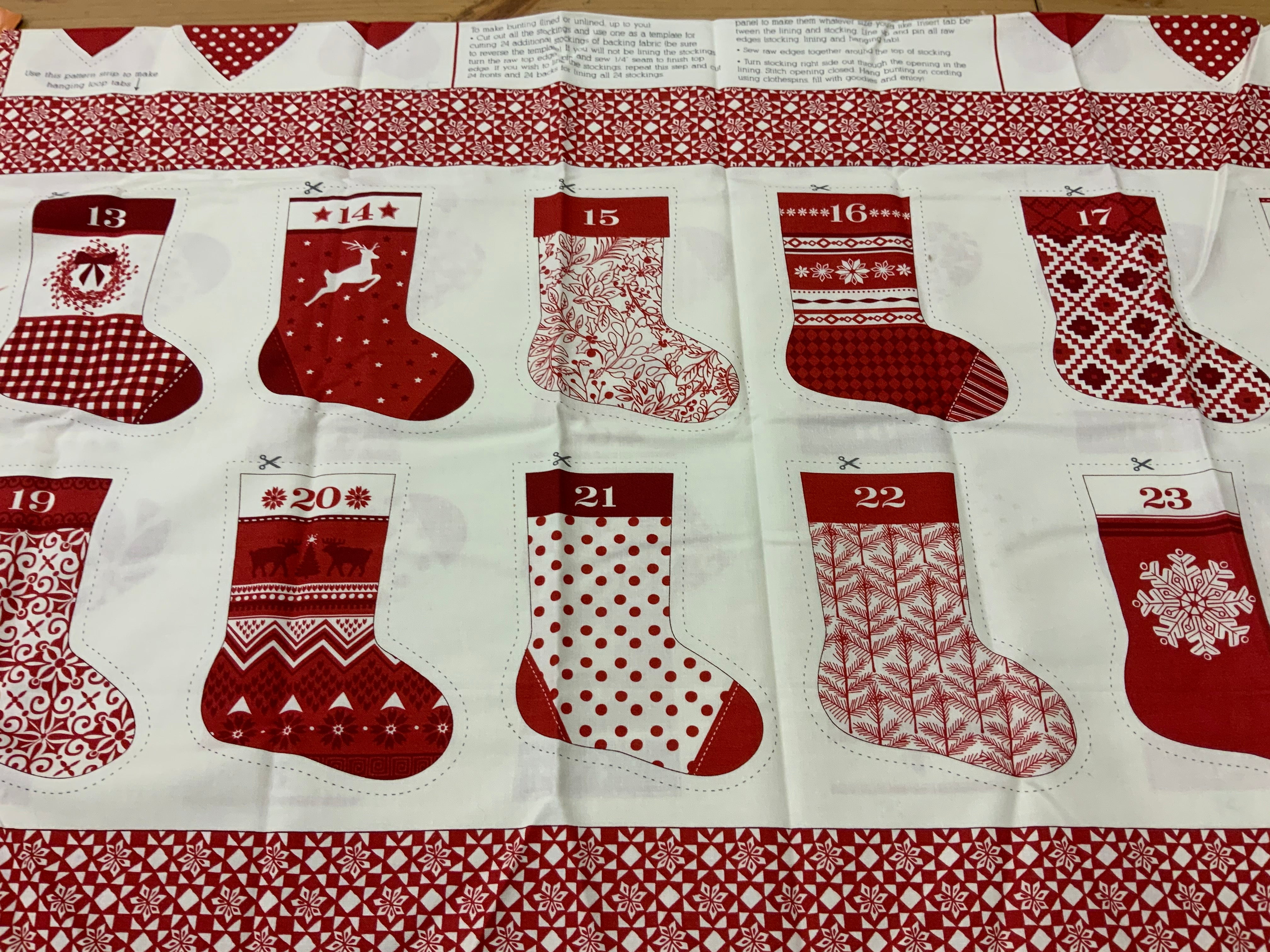 XP036 Red advent Stocking Bonding Christmas Panel Kate Spain for Moda