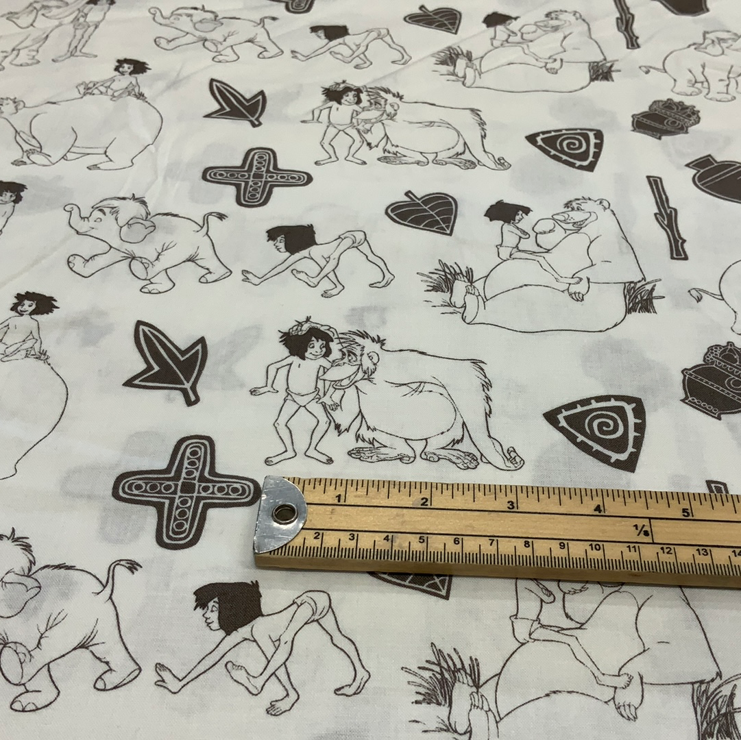 The Jungle Book -brown on white - 100% Cotton Fabric - LFG23