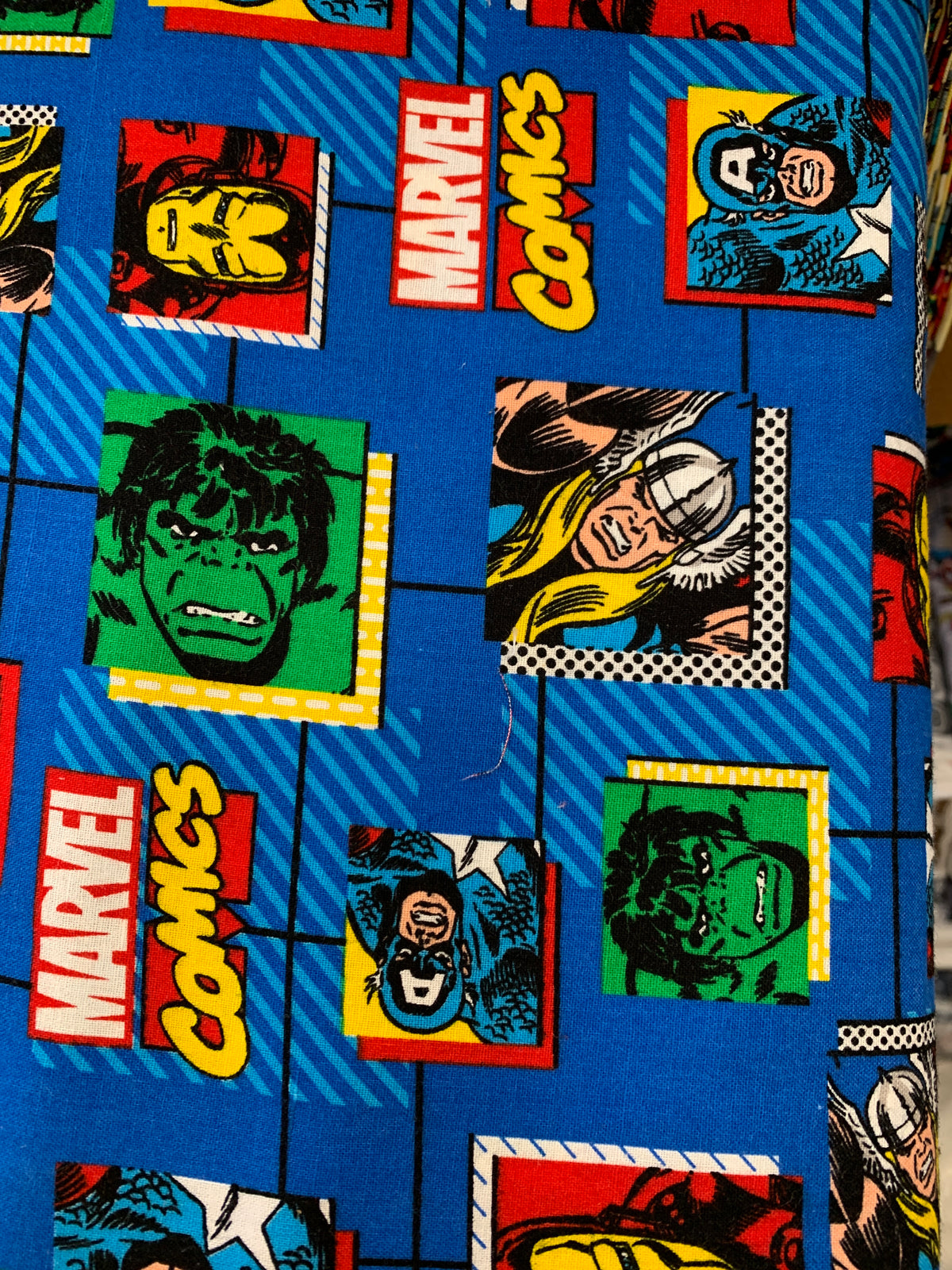 Superhero Fabric - Vintage Characters On Blue LFB12