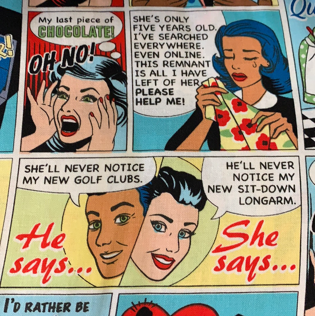 Comic Book Fabric - I'd Rather Be Quilting LFE01 - 1/2 Metre