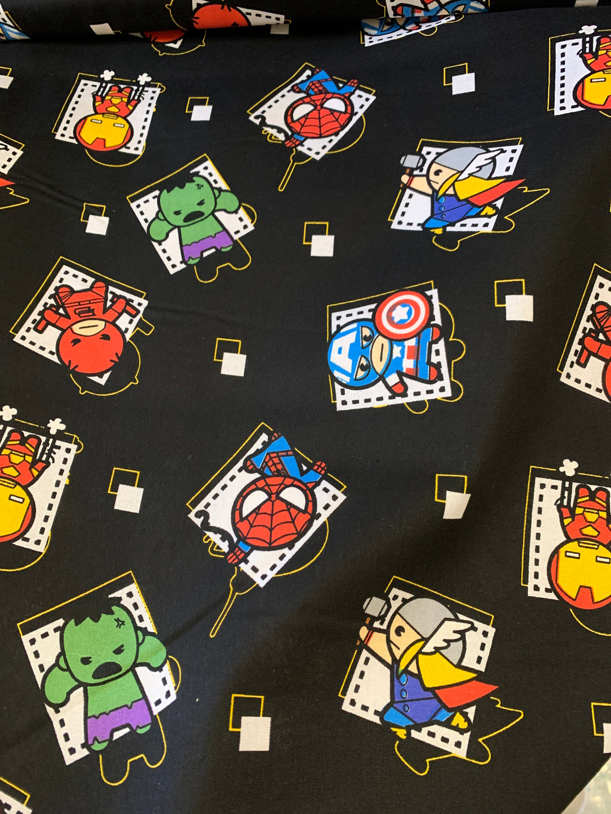 Superhero Fabric - Characters On Black LFB22