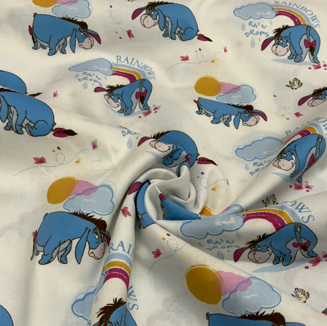 Eeyore- Rainbows and Raindrops- 100% Cotton Fabric -LFI14