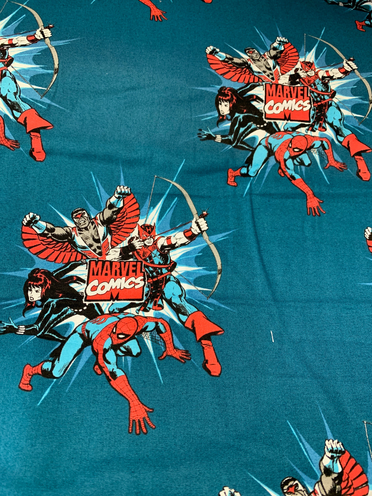 Superhero Fabric - Retro Characters On Teal LFC08