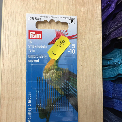 Prym 16 Embroidery needles No5- 125543-Fabric Mouse-Fabric Mouse