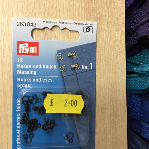 Prym brass hooks and eyes black No1- 263849-Fabric Mouse-Fabric Mouse