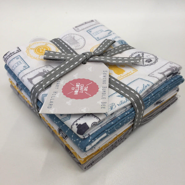 The Craft Cotton Co Sewing Bumble Bee White Fat Quarters (5 pieces)-Fat Quarter Bundles-Fabric Mouse-Fabric Mouse