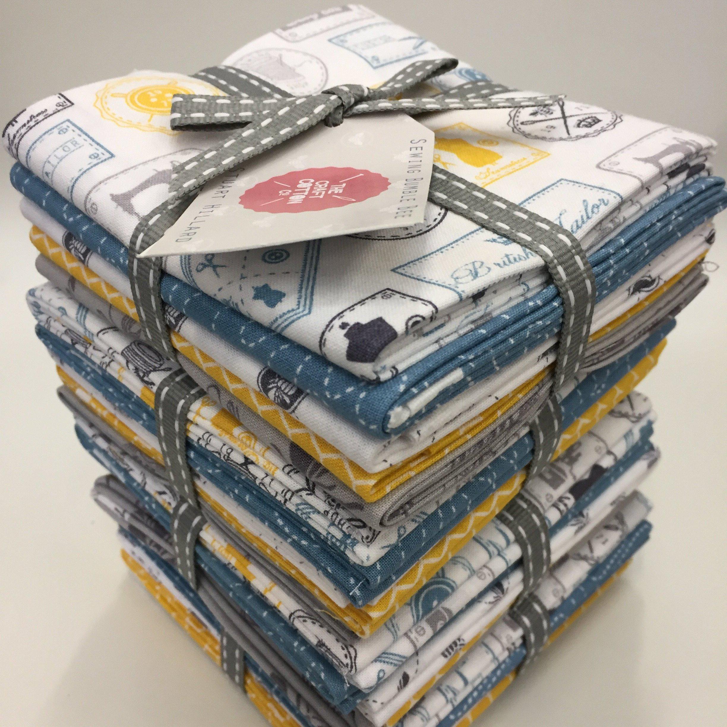 The Craft Cotton Co Sewing Bumble Bee White Fat Quarters (5 pieces)-Fat Quarter Bundles-Fabric Mouse-Fabric Mouse